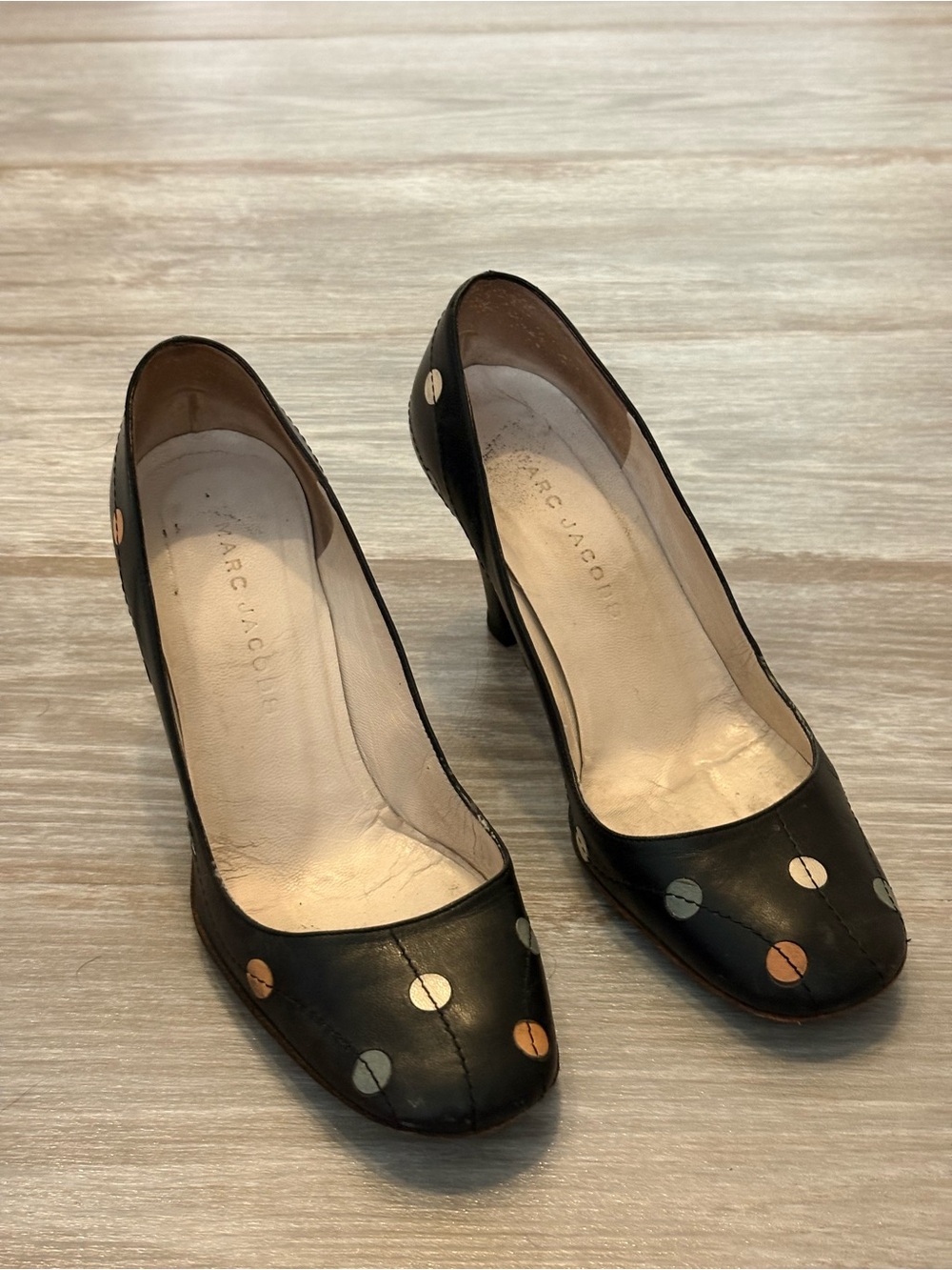Vintage Marc Jacobs Black Leather Polka Dot Mid-Heel Pumps